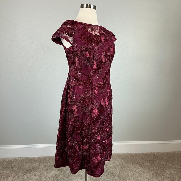 Alex Evenings Women's Cocktail Dress Size 14W Red Embroidered A-Line Midi - Picture 2 of 14